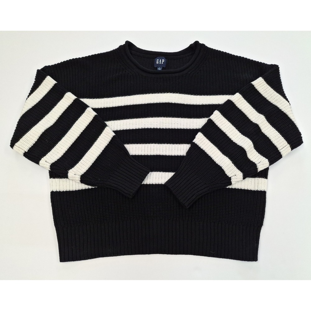 Gap Striped Oversized Womens Knit Sweater, Black & White, Large